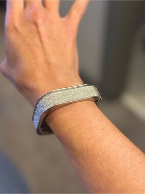 Sparkling Silver Square Glitter Cuff Bracelet